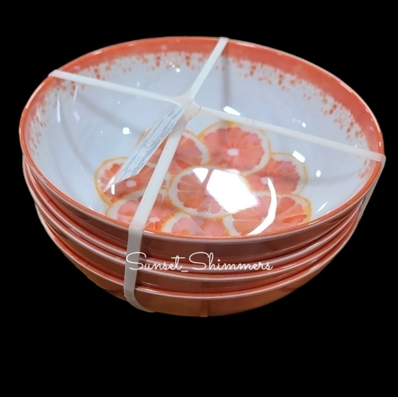 X8 Shabby Chic SUMMER CITRUS GRAPEFRUIT Thick Melamine Dinner Plates & Bowl Set - Picture 5 of 8